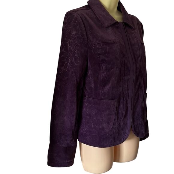 Chico’s 0 Purple Corduroy Jacket Woman Size 4 Zip Front Pockets - Picture 2 of 9